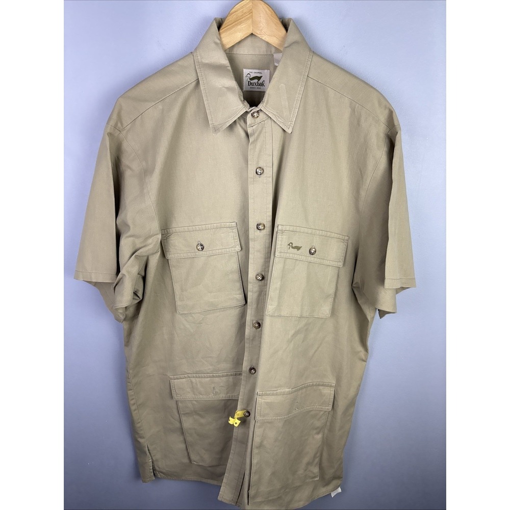 Vintage Duxbak 4 Pocket Shirt Size XL Tan Hunting Workwear Safari Outback